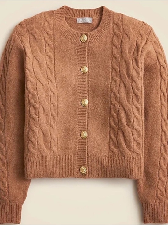 J. Crew Sweaters - NWT$148 J. Crew Gray Cable Knit Cardigan Sweater, Camel, XS, Relaxed, 20” PTP